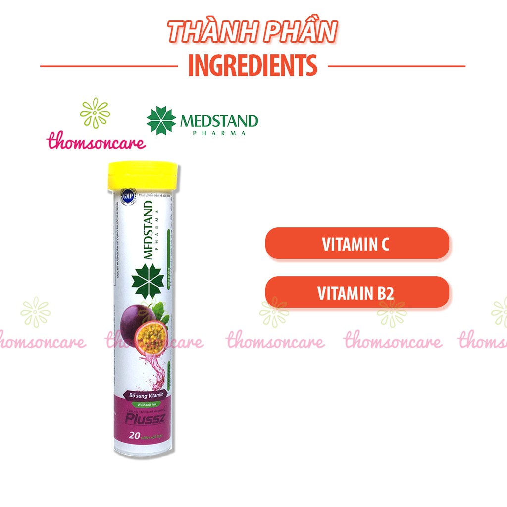 Viên C sủi bổ sung vitamin C vị chanh leo Medstand - Giúp tăng cường sức đề kháng - Tuýp 20 viên