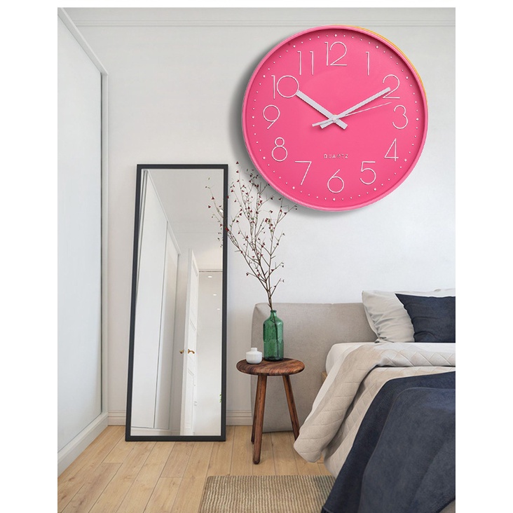 Đồng hồ treo tường kim trôi Qhouse đơn giản trang trí phòng khách,  đồng hồ trang trí decor đẹp màu hồng