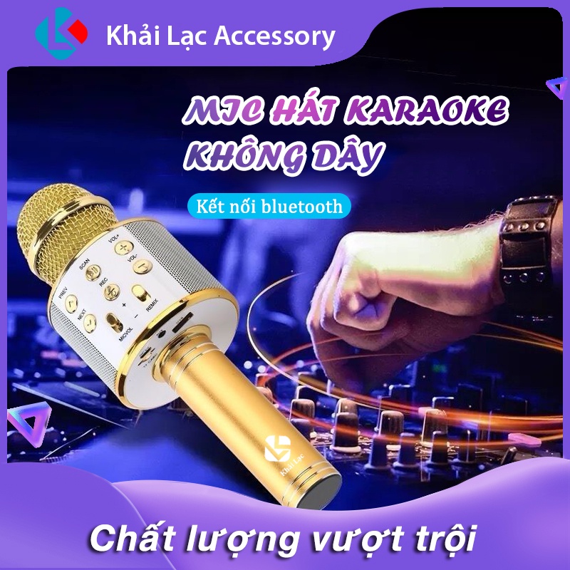 Mic Hát Karaoke Bluetooth Không Dây WS858 - Âm vang - Ấm - mic hát karaoke cầm tay mini