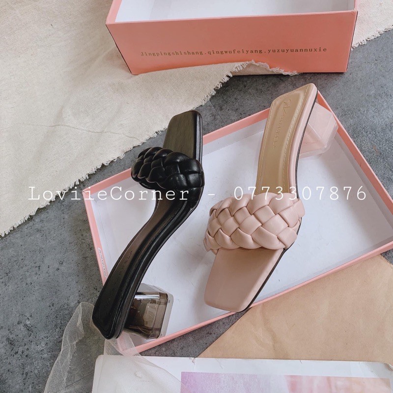[Mã SKAMFSW175 giảm 10K đơn 50K] DÉP CAO GÓT LOVIIECORNER QUAI BÍNH ĐAN - GUỐC NỮ ĐẾ VUÔNG GÓT TRONG SƠN MÀU D200726