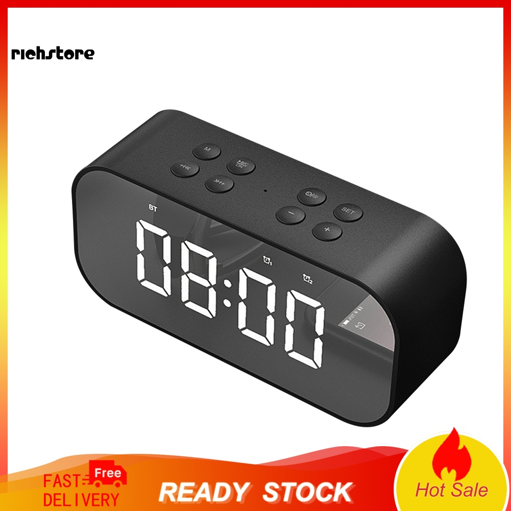 Loa bluetooth không dây MP3 tích hợp đồng hồ báo thức màn hình gương có đèn LED tiện dụng