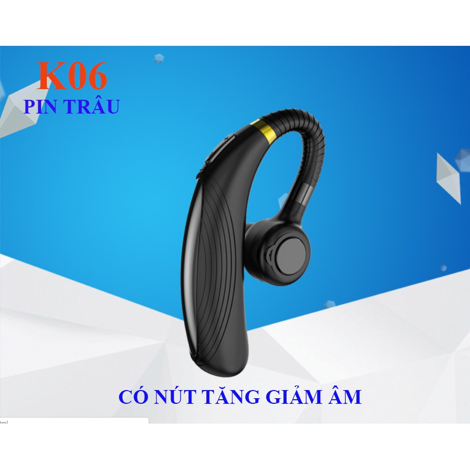 Tai phone móc tai K06 PIN TRÂU - CÓ NÚT ĐIỀU CHỈNH ÂM LƯỢNG