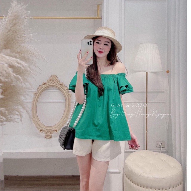 [Siêu Hot] Set Trễ Vai Xanh Mix Quần Be Siêu Xinh Có Ảnh Thật Kèm Video