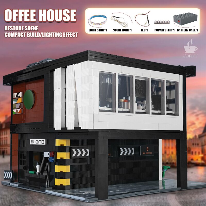 Đồ chơi Lắp ráp Mô hình MOULD KING 16036 Streetview he MOC-45635 Modern Cafe Modular With Led Parts