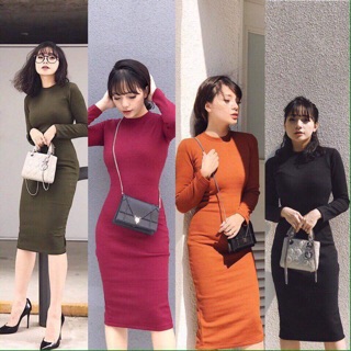 Váy body cổ tròn dài tay