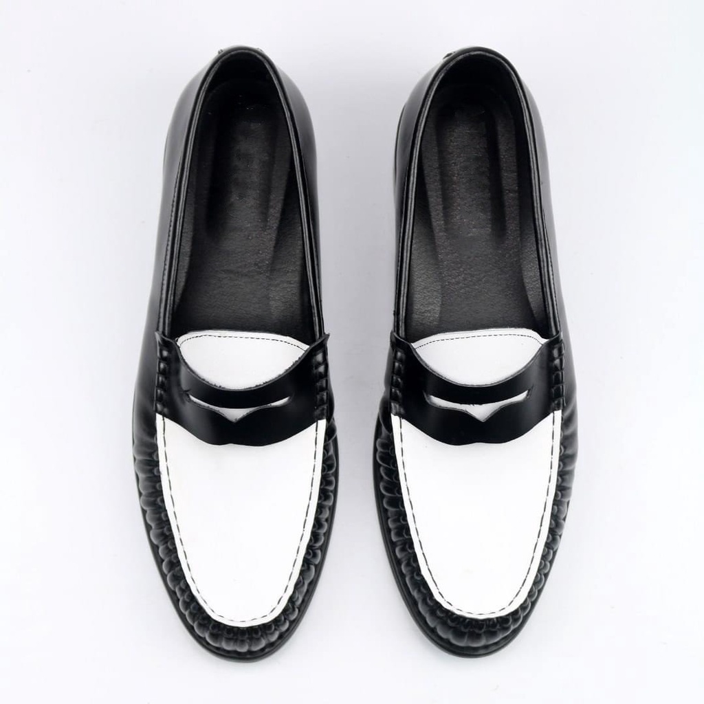 Giày Penny Loafer Black off White da bò thật tăng chiều cao