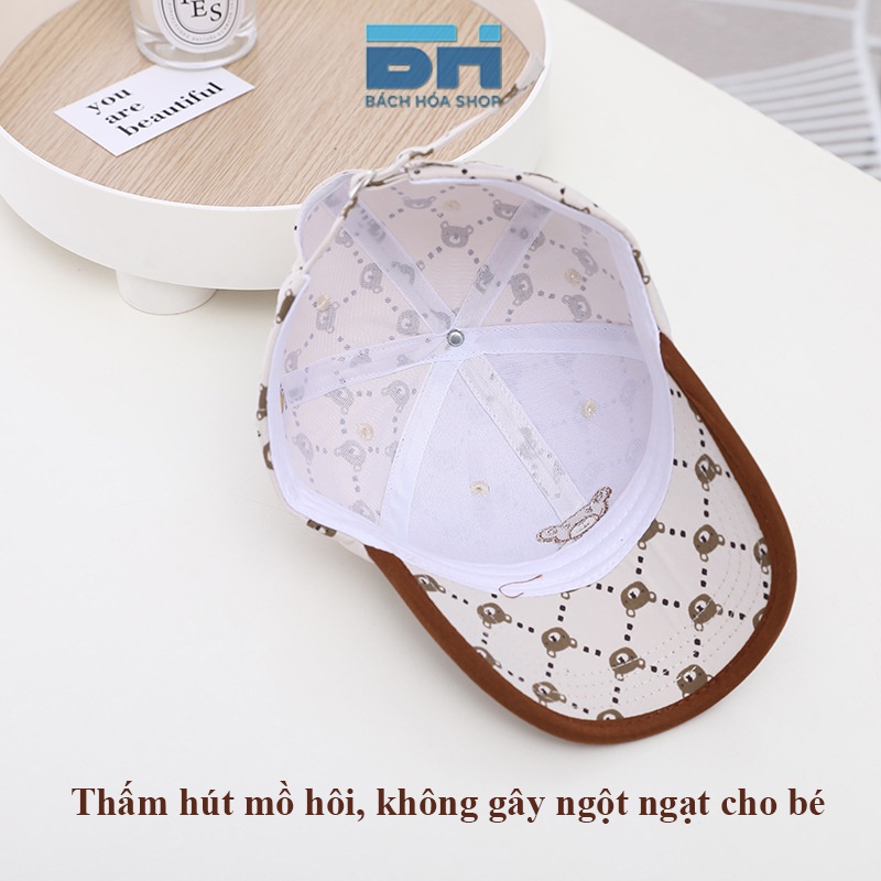 Mũ lưỡi trai chống nắng ngư dân in hình gấu, chất liệu vải chống nắng UPF50 - Phù hợp với bé từ 2 đến 10 tuổi