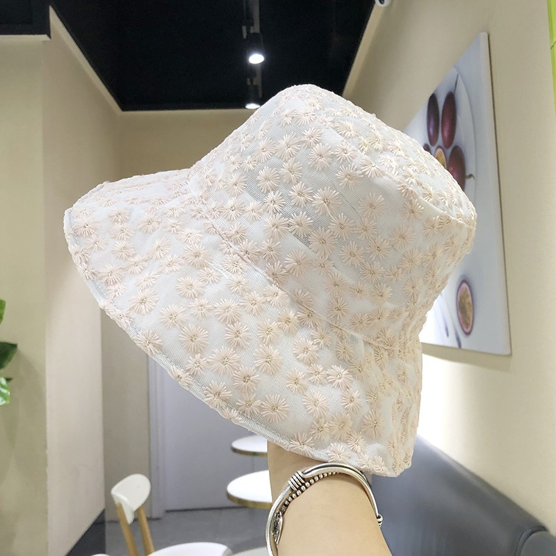 Mũ tai bèo che nắng xuyên thấu phối ren hoa cúc nhỏ thoáng khí phong cách Nhật Hàn thời trang mùa hè dành cho nữ