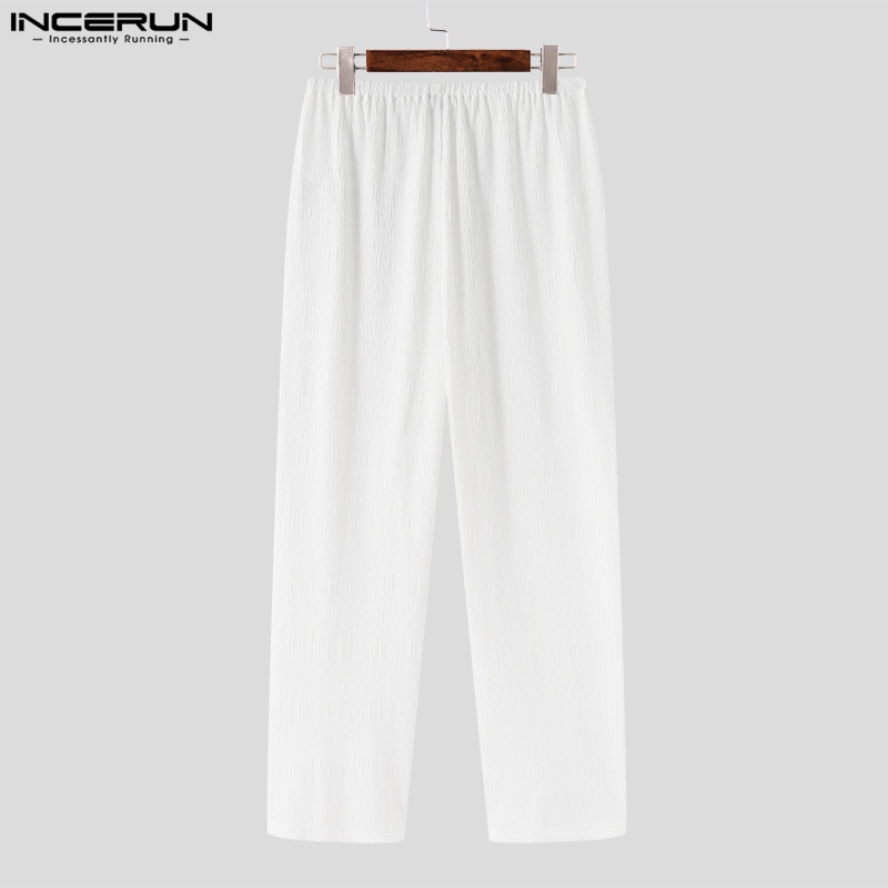 Quần dài ống rộng lưng thun INCERUN họa tiết kẻ sọc thời trang cho nam