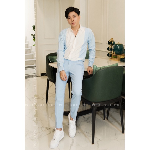 Sơ mi xanh phối quần cùng màu | BigBuy360 - bigbuy360.vn