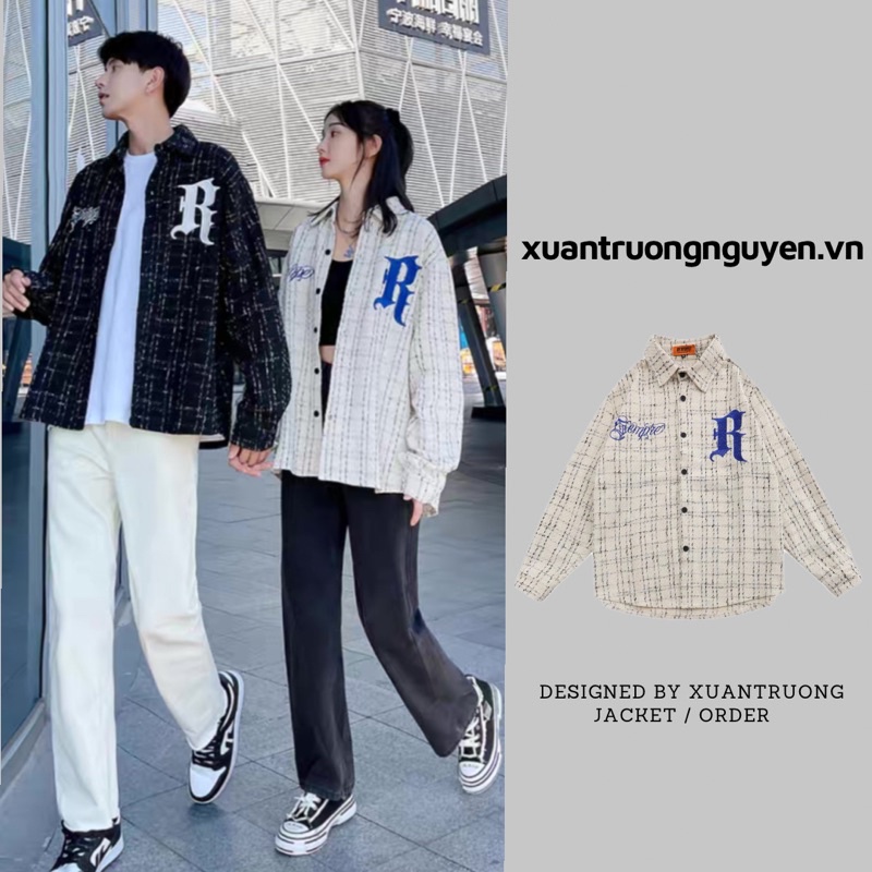 Áo khoác jacket áo sơ mi hoạt tiết kẻ sọc thêu đường phố cao cấp phù hợp cho các cặp đôi [ có ảnh thật ở sau ]
