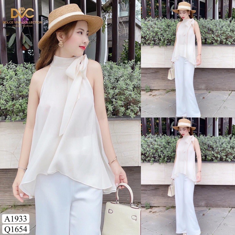 Set áo yếm, quần dáng suông, vải lụa cao cấp, thiết kế sang chảnh DVC, mùa hè 2021 #A1933 & #Q1654