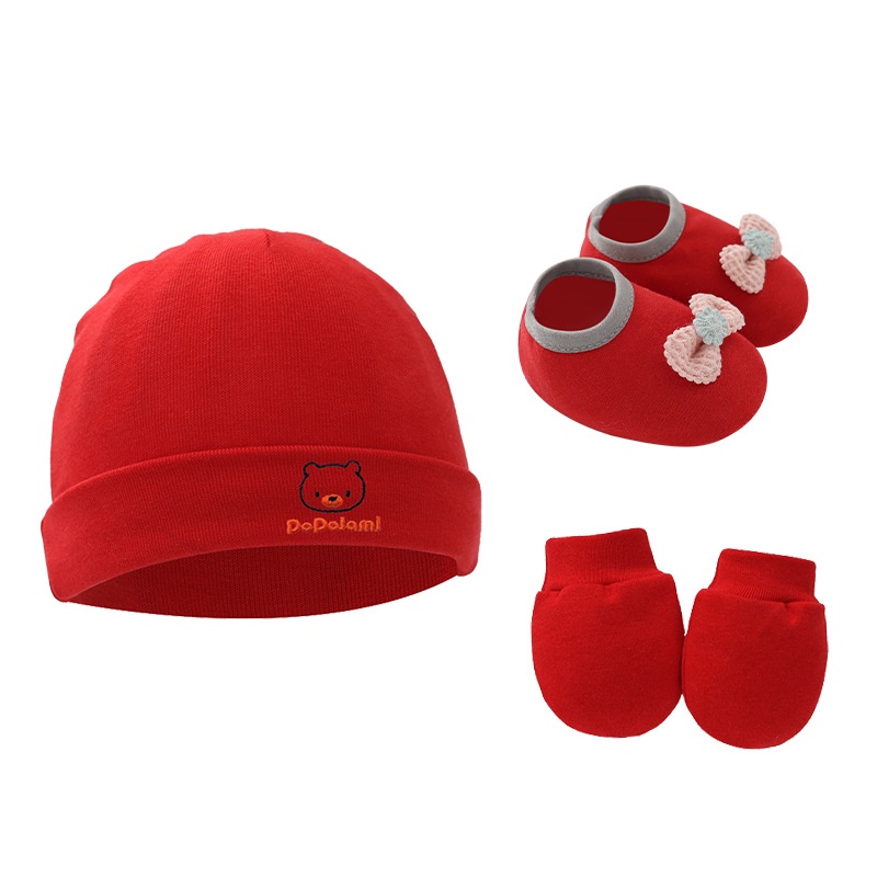 Set 2 găng tay + mũ + 2 vớ cotton họa tiết hoạt hình cho trẻ em 0-6 tháng