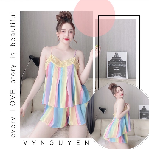 Bộ hai dây nhúng ngực phối ren Vy Nguyen Homewear
