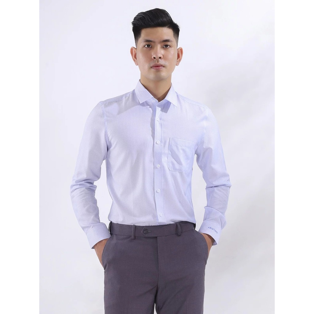 Áo Sơ Mi Nam Dài Tay ARISTINO ALS04508 Somi Công Sở Cao Cấp Màu Trắng Dệt Sợi Soắn Dọc Vải Sợi Sồi Dáng Suông Có Túi