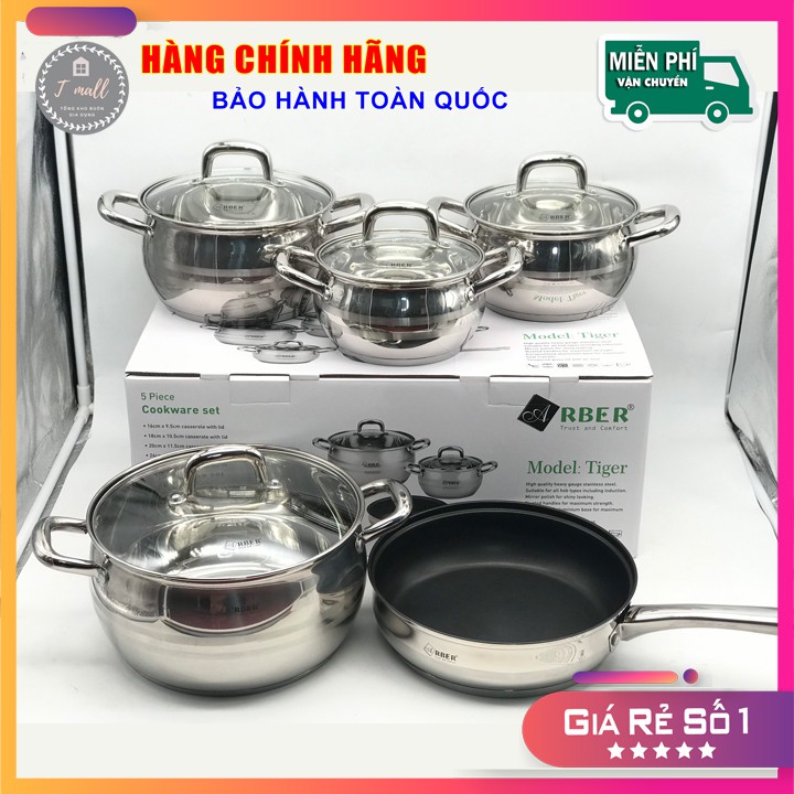 Bộ nồi Arber 5 món Model TIGER 3 đáy thép không rỉ - Hàng chính hãng, thương hiệu Đức, sang trọng, cao cấp, tiện nghi