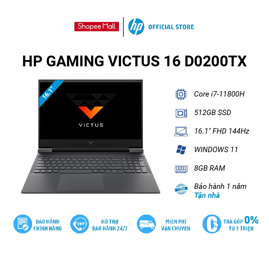 Laptop HP Gaming VICTUS 16 d0200TX 4R0U2PA| i7-11800H | RAM8G | 512GB SSD| 4GB GTX1650