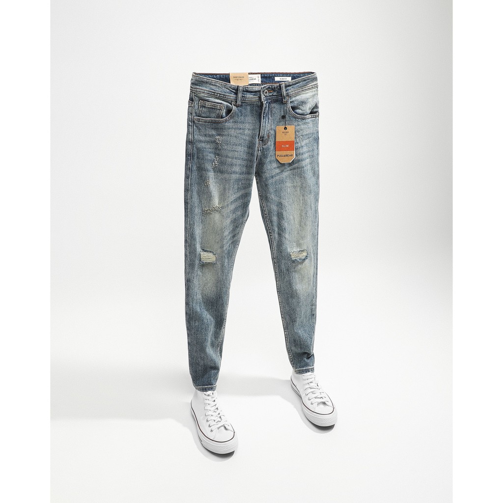 Quần Jean nam PB xanh dơ rách 499 (Form Slimfit,chất vải co dãn,ống quần 15-18cm) | BigBuy360 - bigbuy360.vn