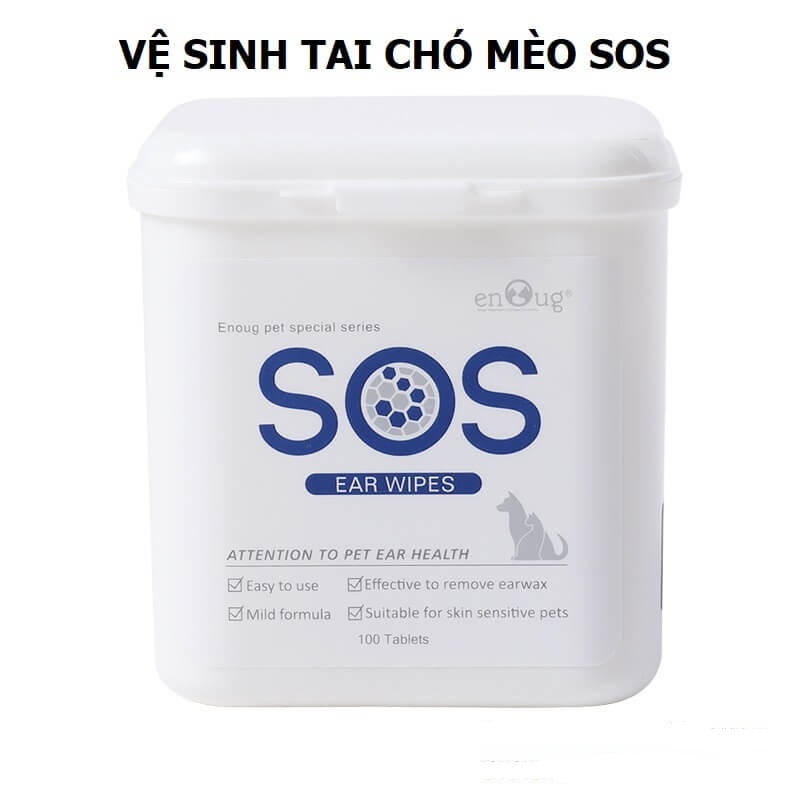 Khăn lau vệ sinh tai chó mèo SOS(H/100pcs) hàng công ty