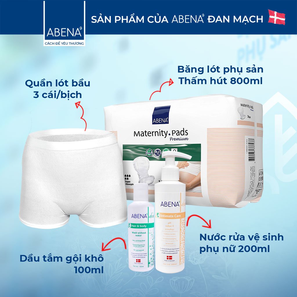 Combo đi sinh Abena cơ bản - Nhập Khẩu Đan Mạch (Tặng túi đi sinh cao cấp)