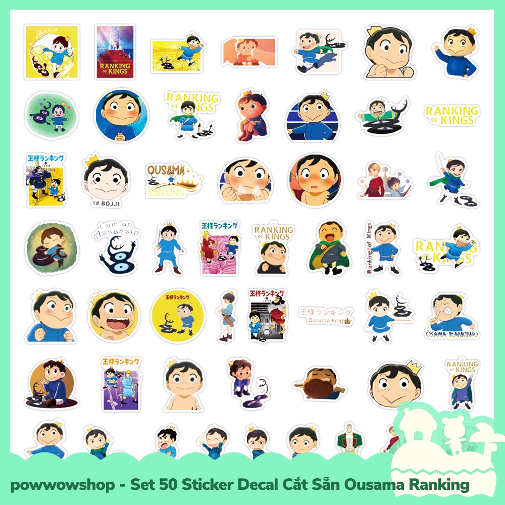 [Sẵn VN - Hỏa Tốc] Set 50 Mini Sticker Decal Dán Trang Trí Mẫu Nhân Vật Anime Manga Ousama Ranking, Ranking Of Kings