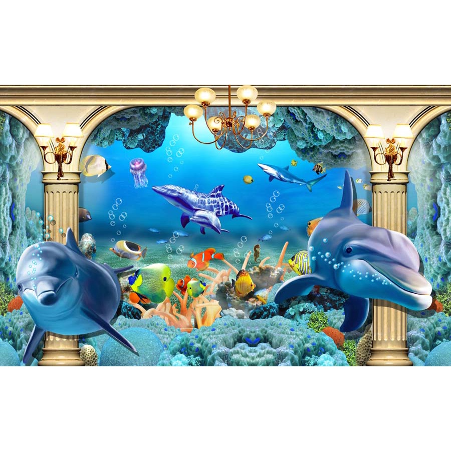 Tranh 3D Dán Tường Đại Dương Chèn Chữ Miễn Phí