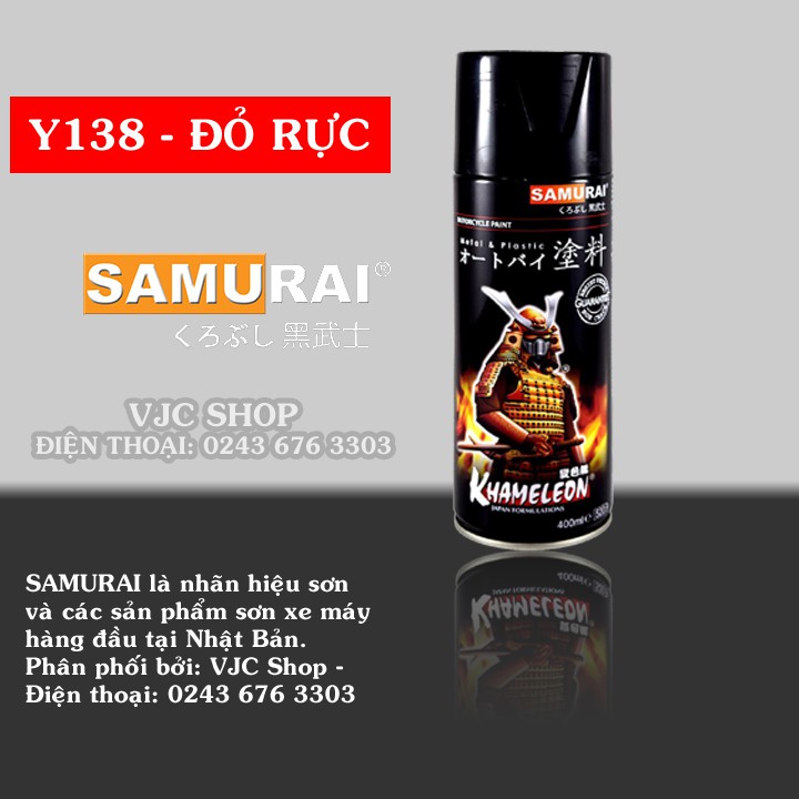 Chai sơn xịt sơn xe máy cao cấp SAMURAI màu đỏ rực Y138* dung tích 400 ml