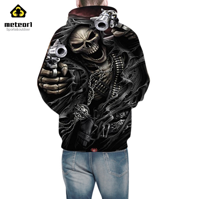 Áo hoodie tay dài có mũ trùm in hình bộ xương 3D kiểu dáng cá tính thời trang cho nam nữ
