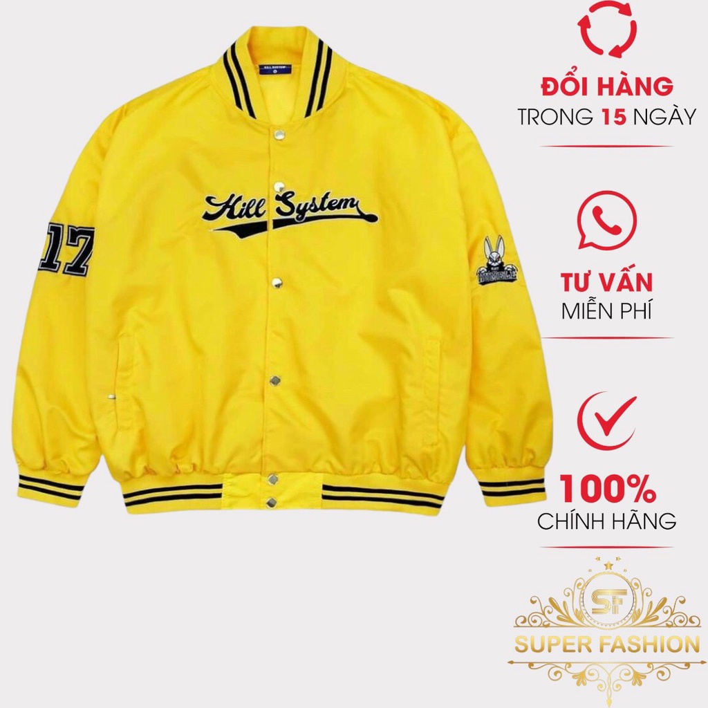 Áo Khoác Bomber Nam SUPER FASHION Chất Dù 2 Lớp In Kill System Form Rộng Phối Viền Trẻ Trung Cá Tính