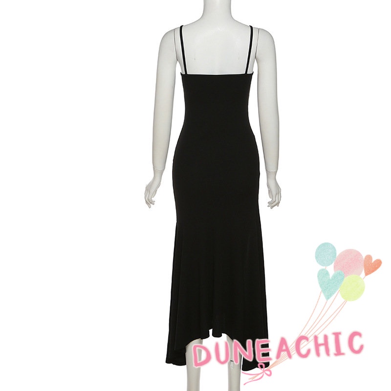 DUNEA Đầm Hai Dây Màu Trơn Hở Lưng Xẻ Tà Cao Gợi Cảm Cho Nữ