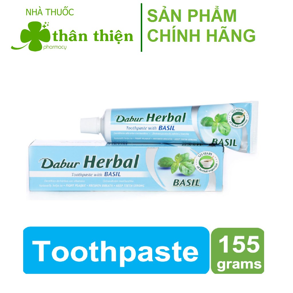 Kem đánh răng Dabur Herbal Toothpaste with Basil lá húng quế - Giúp hơi thở thơm mát, răng chắc khỏe 155g