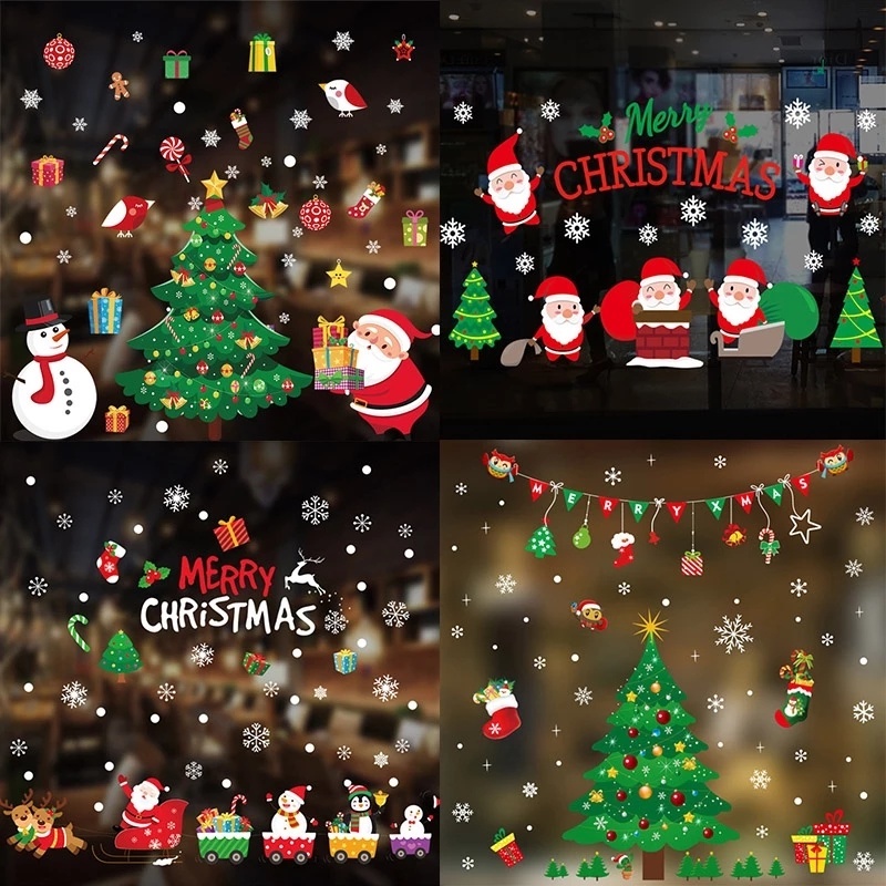 Miếng dán họa tiết ông già noel/ người tuyết dễ thương trang trí cho Giáng Sinh