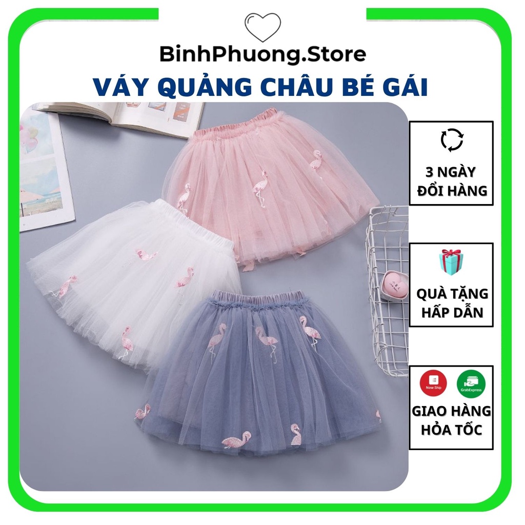 Chân Váy Bé Gái Dáng Xòe Tầng Đính Cườm Họa Tiết Hạc Đáng Yêu Cho Bé 2 3 4 5 6 Tuổi Binhphuong.Store