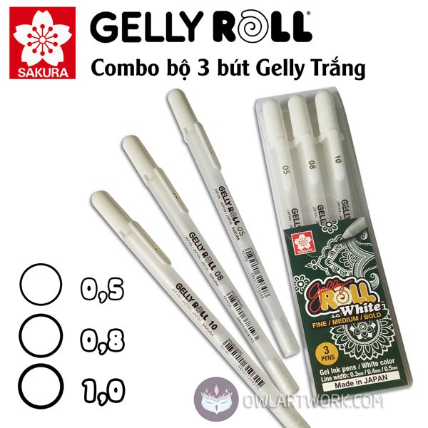 [CHÍNH HÃNG] Bộ 3 bút Gelly Roll Trắng Sakura - Full Size