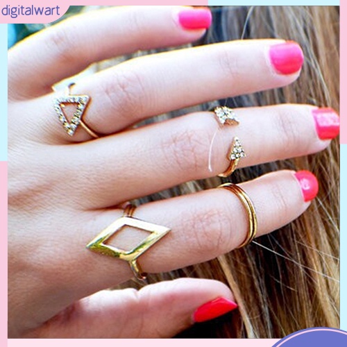 Set 5 nhẫn đeo giữa ngón tay đính đá phong cách Boho