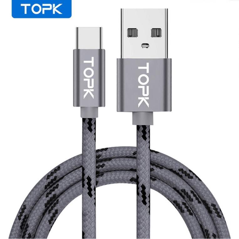 Cáp sạc Type C Lightning TOPK AN09 thiết kế dây nylon bện bền chắc 1m