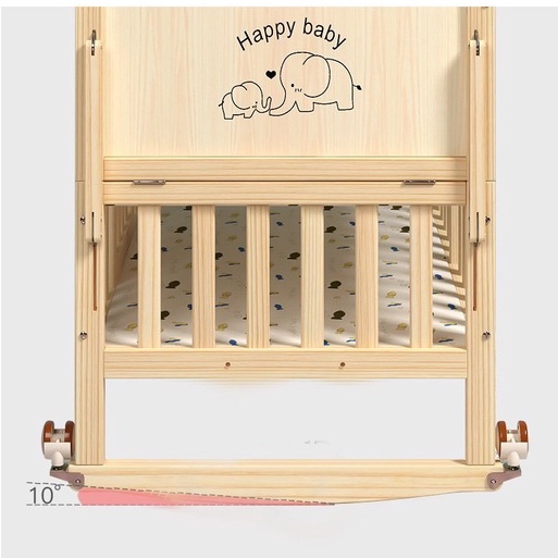 Cũi cho bé 6 chế độ đa năng size 60*105*90cm,  kèm màn với bánh xe di chuyển, cũi gỗ cho bé có thanh chắn giường