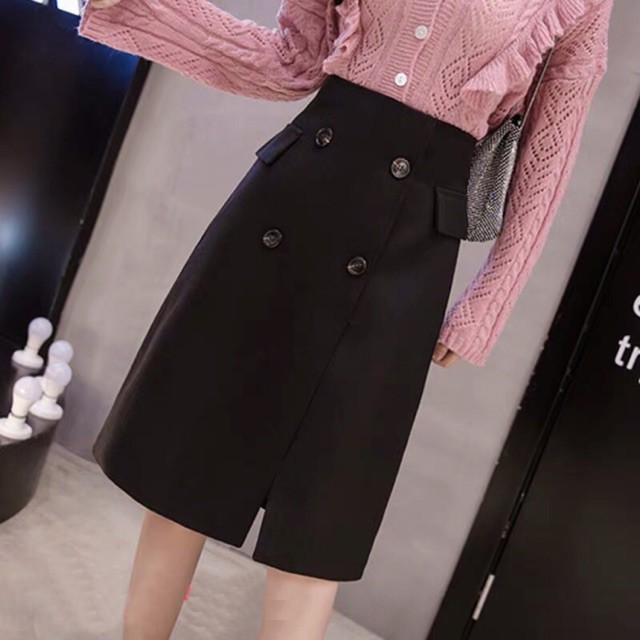 Chân váy chữ a xẻ trước phối cúc | BigBuy360 - bigbuy360.vn