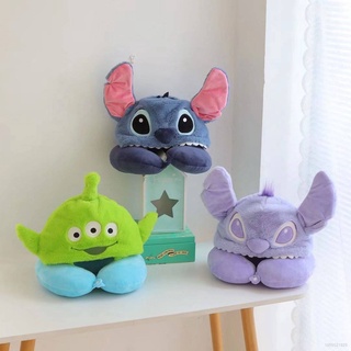 Gối Kê Cổ Hình Chữ U Họa Tiết Hoạt Hình Stitch Người Ngoài Hành Tinh Kèm Mũ Trang Trí Nhà Cửa Thích Hợp Làm Quà Tặng Cho Bé