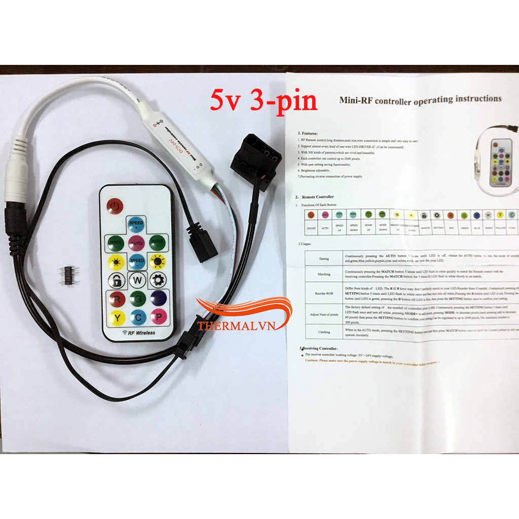 Bộ điều khiển đèn 5v ARGB 3-pin không dây (RGB Led Controller) - chỉnh màu cho quạt Addressable RGB