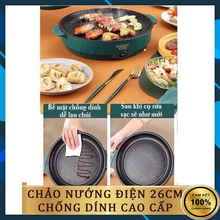 Bếp Nướng Điện Đa Năng ELECTRIC 26cm, Chảo Nướng Mini Vân Đá Siêu Chống Dính, Nồi Nướng Thịt BBQ - Bảo hành 6 Tháng