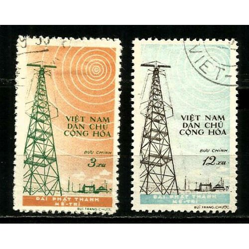 Tem sưu tập MS 056 Tem CTO Việt Nam Đài phát thanh Mễ Trì 1959 ( 2 tem )