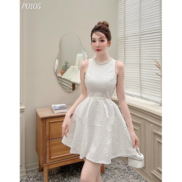 Đầm dự tiệc siêu sang chảnh chất gấm đính hạt ngọc Nanvy BT160