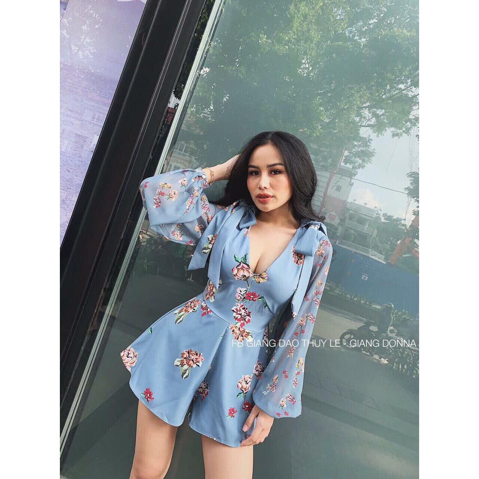 Jumpsuit sort cổ khoét phối tay dài nơ vai
