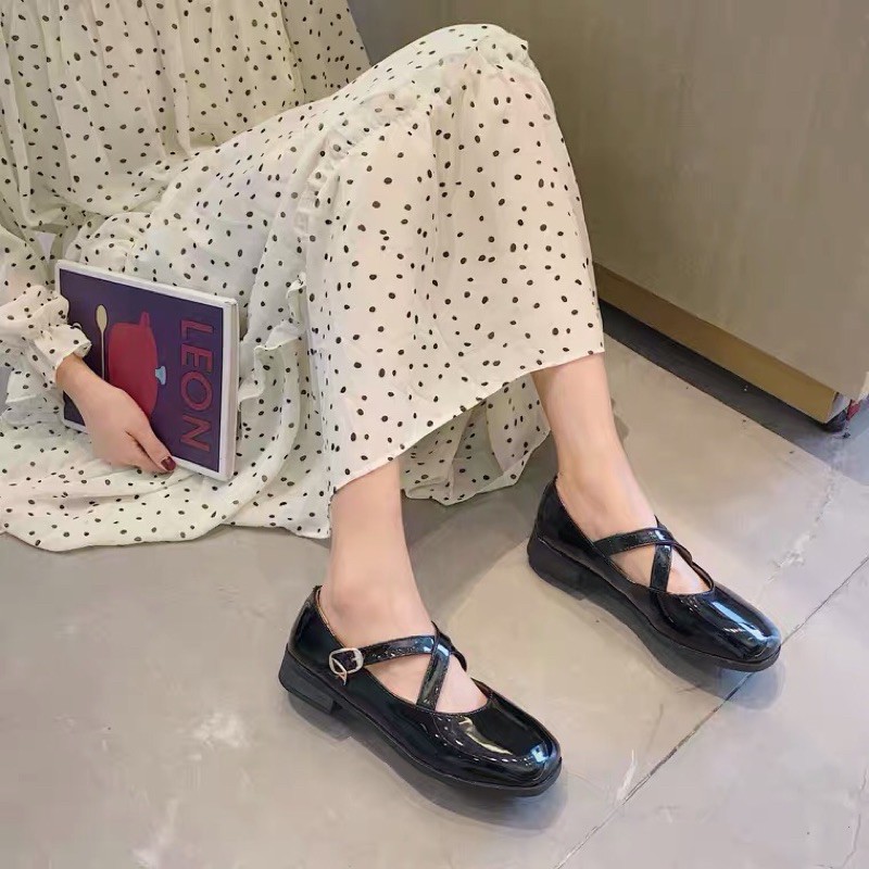 Giày Mary Jane mũi vuông, chất da PU đẹp, quai chéo ulzzang ( ảnh thật) | BigBuy360 - bigbuy360.vn
