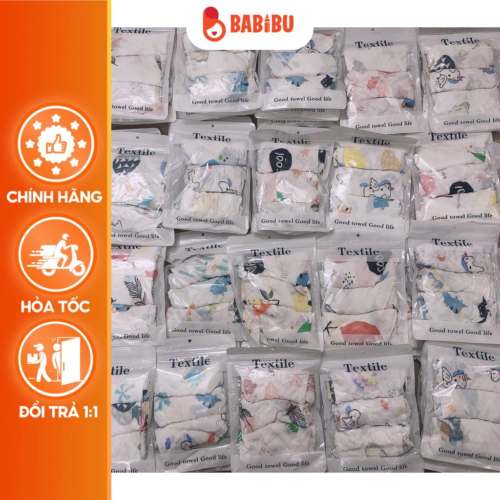 Set 3 Khăn Sữa Sợi Tre, Khăn Sữa 4 Lớp Siêu Thấm Hút, Mềm Mịn, Không Xù Cho Bé Babibu - KSST3