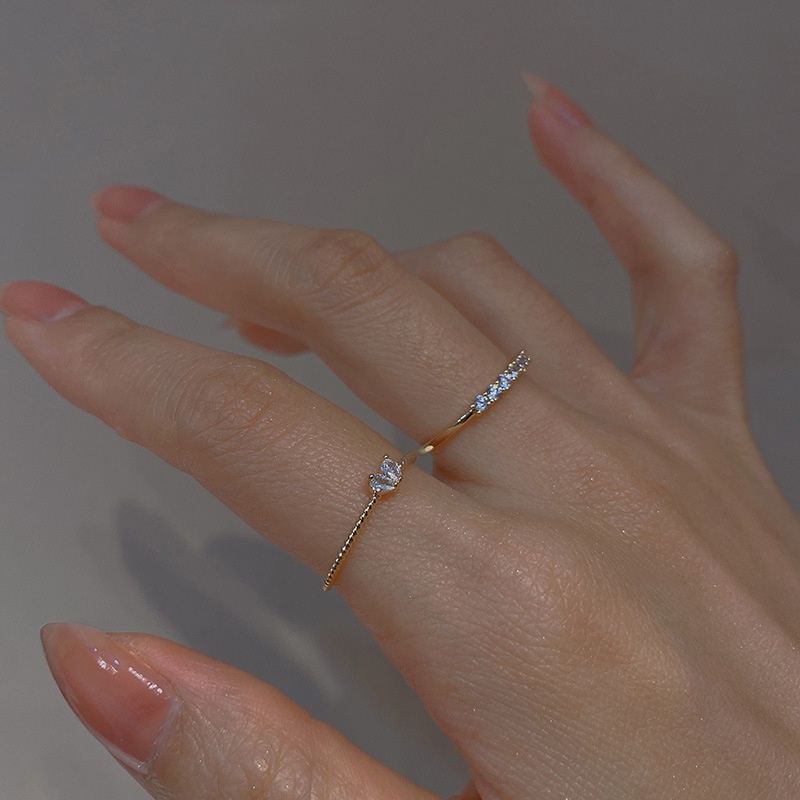 Set 2 Nhẫn Đeo Ngón Trỏ Đính Kim Cương Hình Trái Tim Sang Trọng Thời Trang Dễ Phối Đồ Cho Nữ