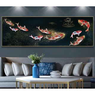 Tranh dán tường HD Cửu ngư quần hội HBO0334K KT 90 x 30 cm