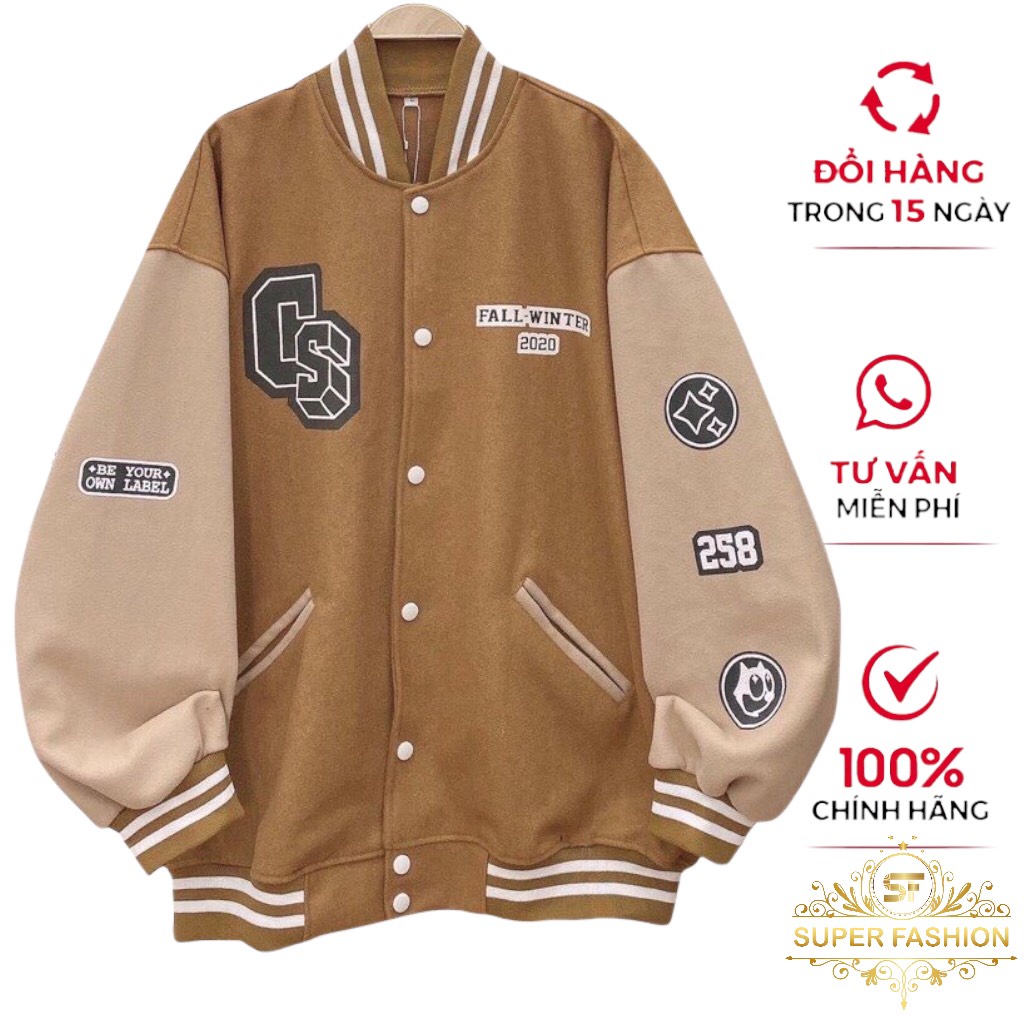 Áo Khoác Bomber Nam Nút Bấm Form Chuẩn Cùng Hoạ Tiết Chữ CS Thời Trang Super Fashion