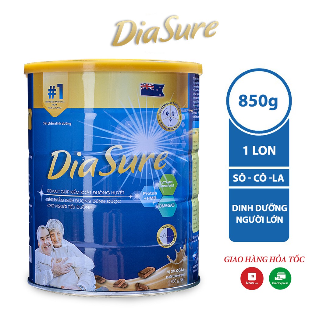 Sữa non DiaSure chính hãng lon 850g hương Socola - Cung cấp dinh dưỡng toàn diện cho người bị tiểu đường